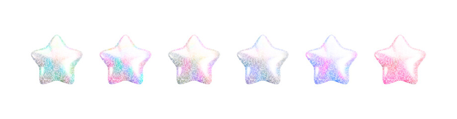 Wall Mural - vector 3d rainbow glitter textured star set. cute realistic cartoon 3d render, glossy pink, blue, ra