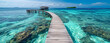 old wooden bridge A long walkway leads to a house in the middle of the sea, AI Generated