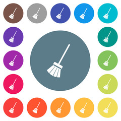 Poster - Old broom flat white icons on round color backgrounds