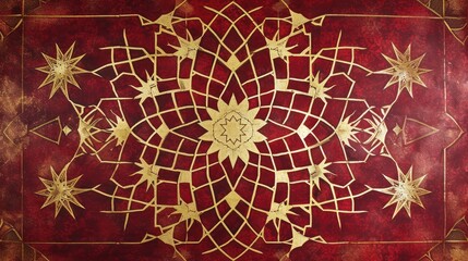 Leinwandbilder - intricate Islamic geometric pattern in radiant gold on a rich crimson background.