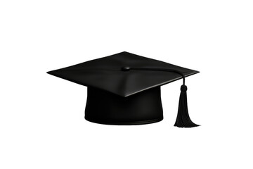 Wall Mural - A black graduation cap adorned with a tassel, symbolizing achievement and the completion of academic studies. on a White or Clear Surface PNG Transparent Background.