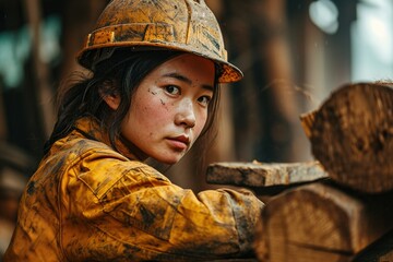 Wall Mural - Young Female Carpenter Working in workshop