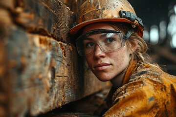 Wall Mural - Young Female Carpenter Working in workshop