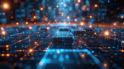 Wall Mural - an image with blue squares and lights on it, in the style of digital decadence, industrial and techn