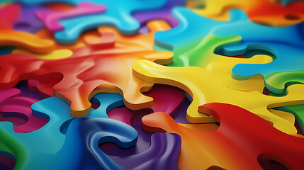 Wall Mural - Puzzle background with vibrant abstract shapes and calming tones helpful for mental health