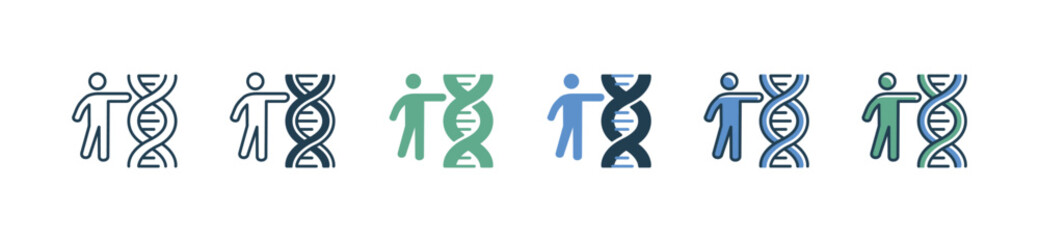 human dna genetic icon set helix chromosome gene microbiology vector illustration people with biotechnology gmo symbol design