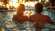 Couple Enjoying Tropical Sunset With Refreshing Cocktails at a Poolside