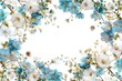 Soft blue empty spring frame with flowers isolated on white background Generative Ai