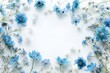 Soft blue empty spring frame with flowers isolated on white background Generative Ai