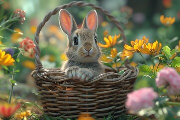 Wall Mural - Captivating Image of a Cute Bunny Nestled in a Basket