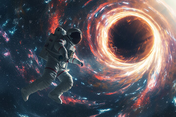 Wall Mural - astronaut falling into a black hole
