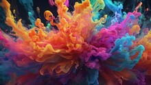 Colorful smoke explosion fluid gas ink particles slow motion.