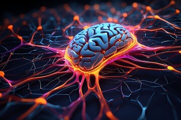 spread of digital brain connections. Artificial intelligence and the idea of neural networks. Concept for mapping the brain's neuronal connections and connectome. Generative AI