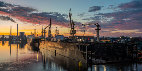 Wall Mural - Ship repair at the ship repair yard.