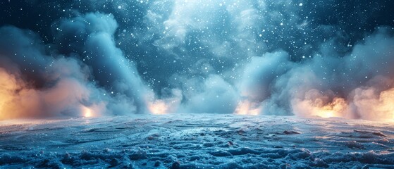 Poster - Snow and ice background. Spotlights illuminate an empty ice rink