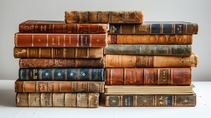 Aufkleber - Old hardcovers stacked on white background