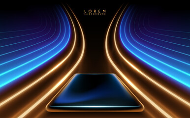 Wall Mural - platform with blue and gold light lines effect
