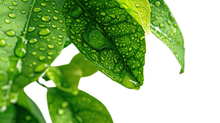 Wall Mural - leaves with drops isolated on transparent and white background.png image