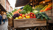 fruits and vegetables at the market, fruits, vegetables, market, grocery market, AI generated
