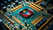 Antigua and Barbuda flag on a processor, CPU or microchip on a motherboard. Concept for the battle of global microchips production.