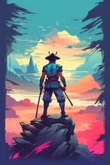 Wall Mural - blue samurai design grafic for t shirt	
