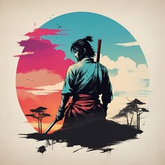 Wall Mural - blue samurai design grafic for t shirt	
