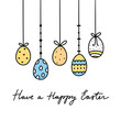 Easter card vector illustration. Happy Easter greeting card with colorful eggs