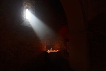 Poster - Burning candles fire in church with light