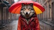 Regenschirm in rot und bunt with wolf and rain