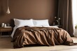 Brown sheet on bed in the bedroom from Generative AI