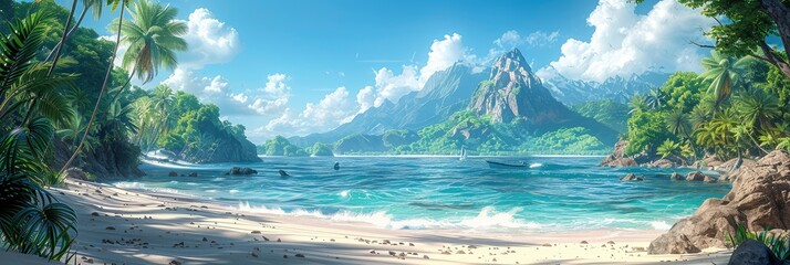 Wall Mural - Tropical island in the sea, Banner Image For Website, Background Pattern Seamless, Desktop Wallpaper