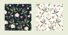 Spring Meadow Flowers Seamless Pattern Set