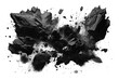 Exploding black rock with smoke and dust on empty transparent background. Isolated brush. Generative ai