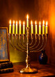menorah candlestick with candles. Selective focus.