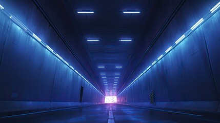 Wall Mural - Highway Tunnel, Empty, Lights, grey and purple Gradients