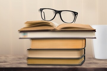 Wall Mural - Diplopia concept Diagnosis in Ophthalmology. Glasses and book