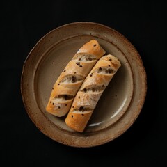 Wall Mural - a plate of food on a black surface