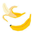 Colorful cutout banana. Fruit shape colored cardboard or paper. Funny naive childish applique.