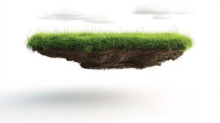 a hovering patch of land featuring verdant turf and exposed ground, with a flying terrain and vacant