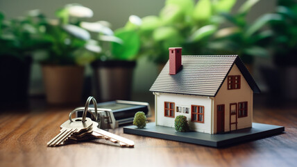 Wall Mural - small model house with keys on table in office