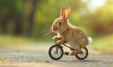 Fototapeta Mapy - Osterhase auf dem Fahrrad im Park