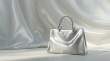 A Sleek Graphite Grey Handbag On A Luminous Pearl White Background.