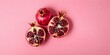 Pomegranate frame on background. Top view of fresh pomegranates on background with space for banner text. Heap of fresh, ripe pomegranate. Space for text