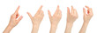 Set of Woman hands with gestures like touching mobile phone screen, isolated on transparent background