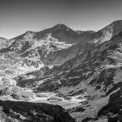 Wall Mural - Banderishki Fish (Ribnoto) and Long (Dalgoto) lakes against Banderishki chukar peak, view from Mt. Vihren summit.