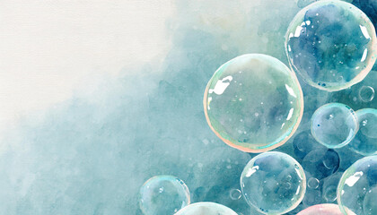 Aufkleber - Soap bubbles, watercolor art, canvas background, copy space on one side