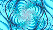 Abstract Spiral Fractal Art Background. Infinite Blue Tubes With A Feather-like Appearance.