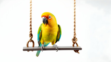 Wall Mural - A playful parakeet perched on a swing