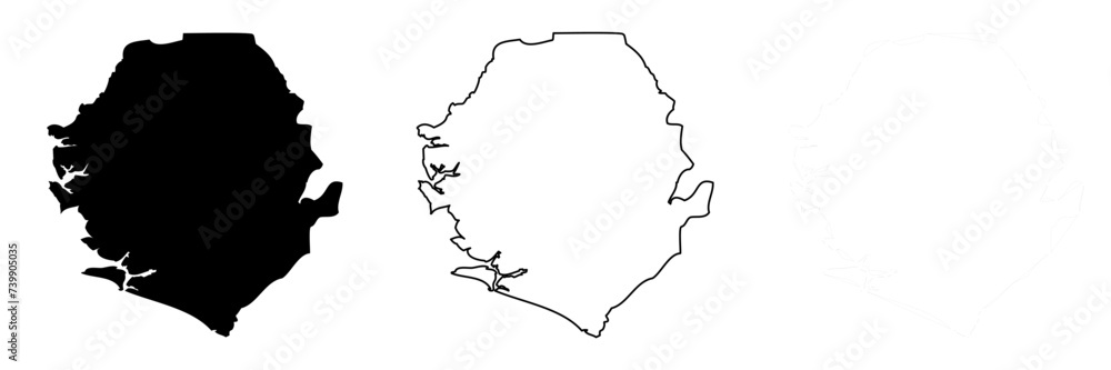 Sierra Leone country silhouette. Set of 3 high detailed maps. Solid ...