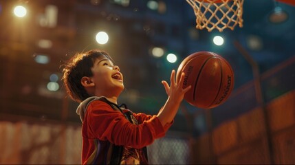 Wall Mural - Imagine the child's excitement as they score their first-ever basket on the court.